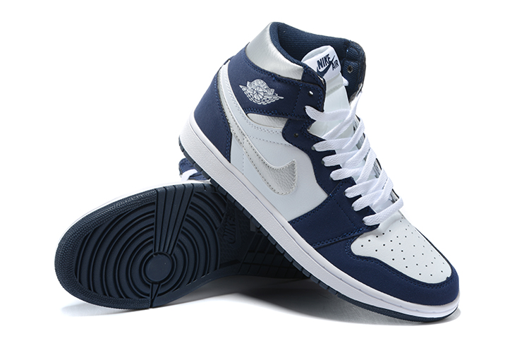 Air Jordan 1 Retro White Navy Blue Silver - Click Image to Close